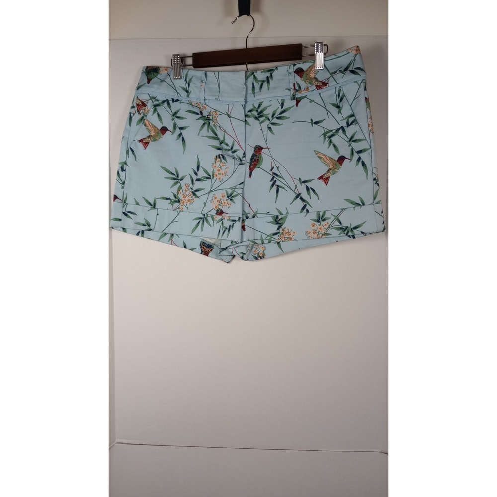 7th Avenue W Sz 14 Blue Shorts w/ Birds Floral Cottagecore Vacation Resortwear